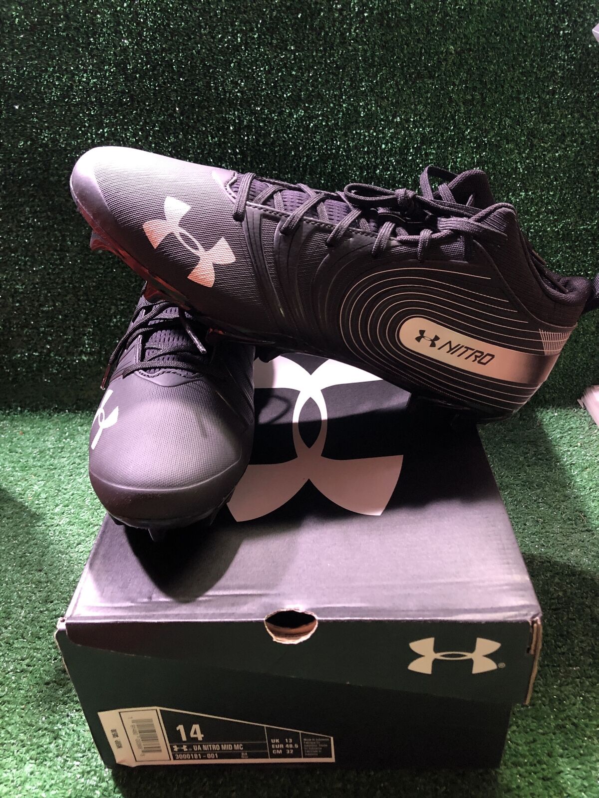 Team Issued Baltimore Ravens Under Armour Nitro Mid MC 14.0 Size Football Cleats