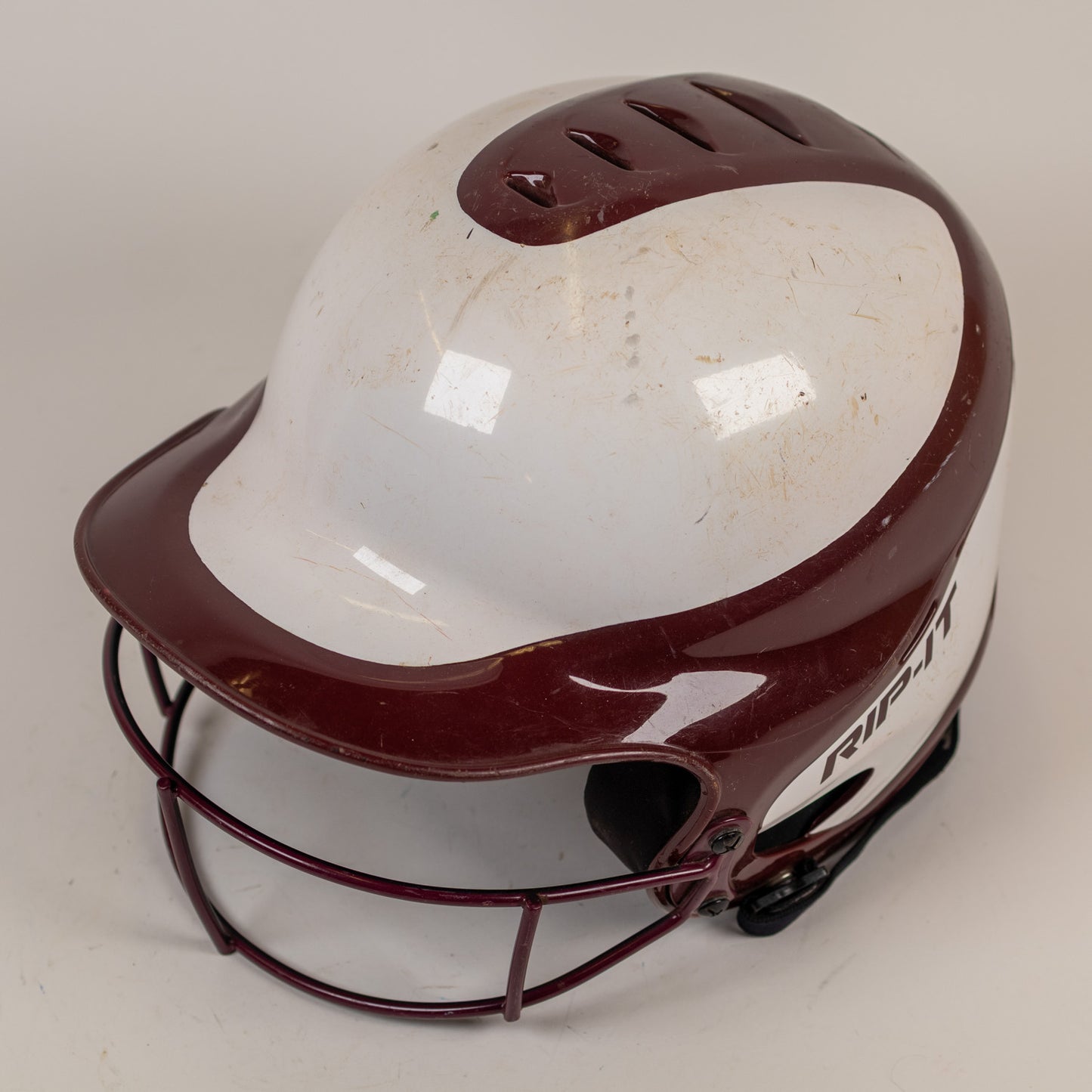 Rip-It S/M 6" to 6 7/8" Maroon/White Softball Batting Helmet