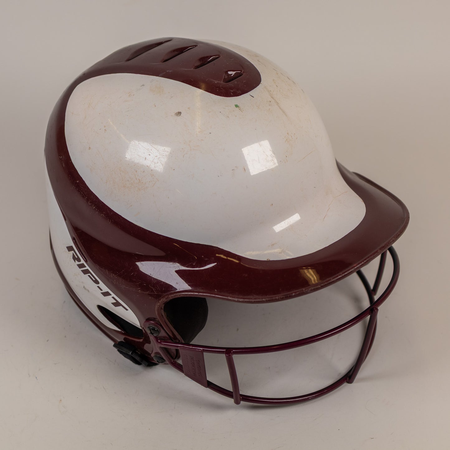 Rip-It S/M 6" to 6 7/8" Maroon/White Softball Batting Helmet