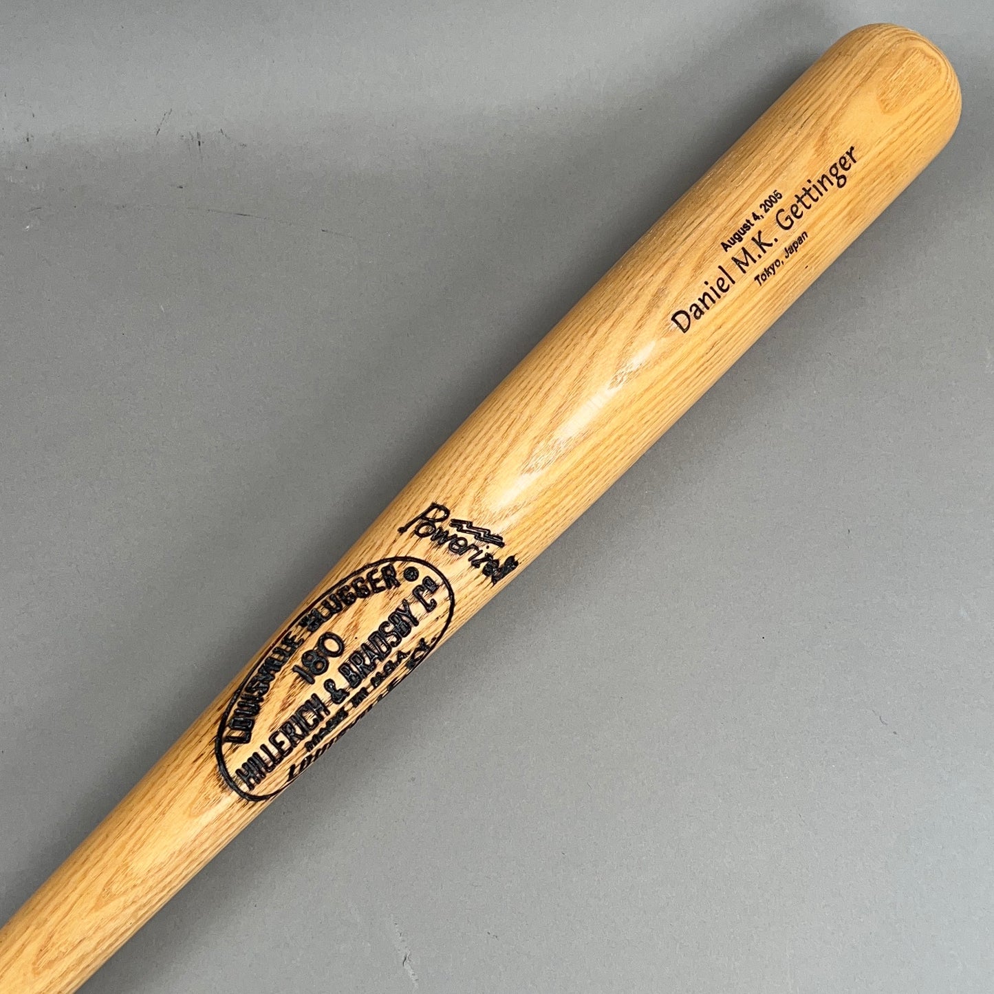 Louisville Slugger Powerized Hillerich & Bradsby 180 Daniel M.K. Gettinger Tokyo, Japan 34/29 (-5) Wooden Baseball Bat