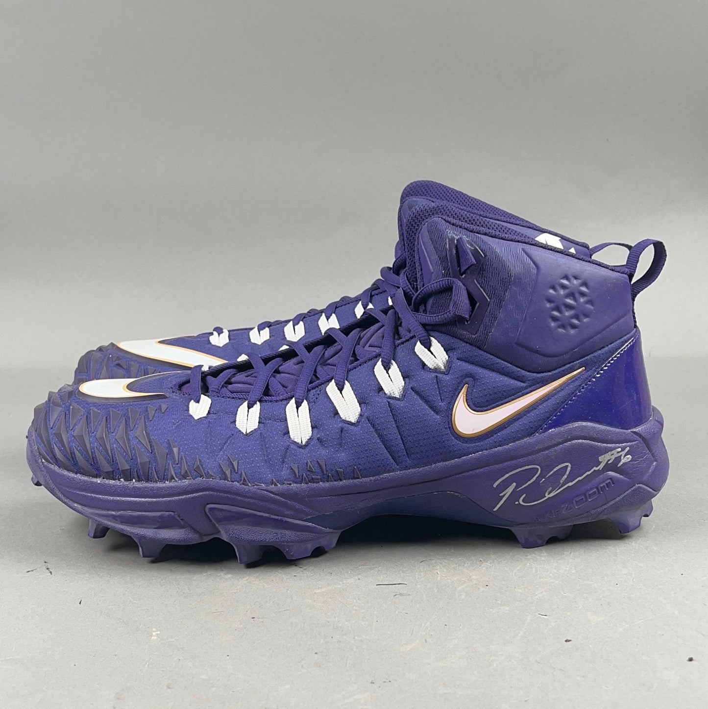 Nike Force Savage Pro Shark Signed by Patrick Queen #6 and Anthony Brown #12 Size 15 Football Cleats