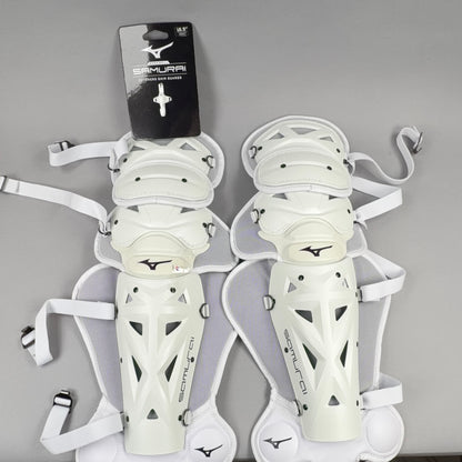 Mizuno Samurai Senior 16.5" Catchers Shin Guards (White)